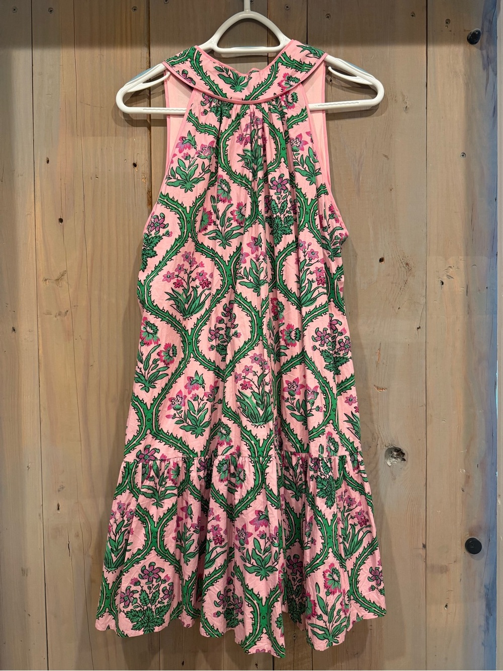 entro Pink Floral Halter Dress with Green Accents